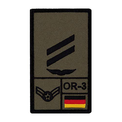 Café Viereck ® Obergefreiter Luftwaffe Bundeswehr Rank Patch mit Dienstgrad - Gestickt mit Klett – 9,8 cm x 5,6 cm (Oliv)