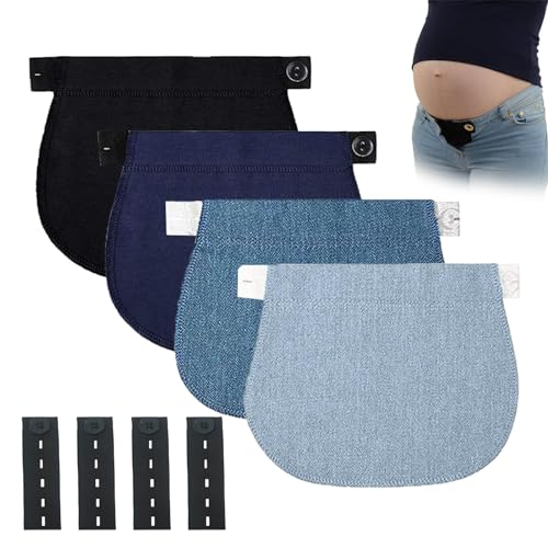 4 StüCk Hosenerweiterung Schwangerschaft, HosenverläNgerung, Hosenerweiterung FüR Schwangere Frauen, Hosenbunderweiterung Wird Mit 1 Schwarz Hosenknopf VerläNgerung (Schwarz Blau Hellblau Dunkelblau).