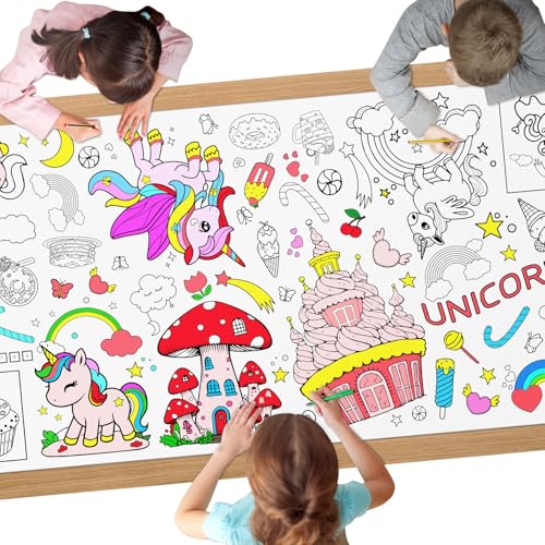AYESY Einhorn Mal Tischdecke für Kinder, 183 x 76 cm, Riesige DIY Papier Ausmal Tischdecke, Bastelposter, Spiele, Geschenke, Aktivitäten Banner, Kunst Klassenraum Dekoration