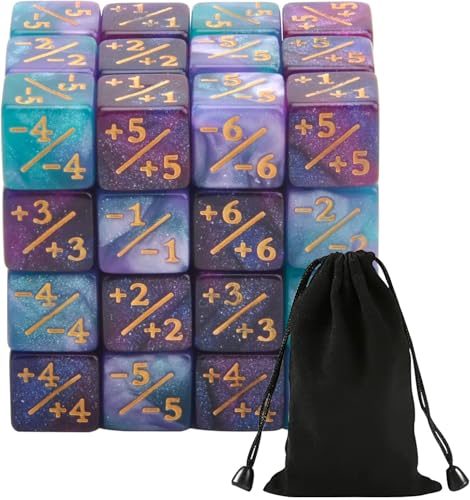 DAKLUNAR 48 Stücke Würfel Zähler, Token Würfel Loyalität Würfel D6 Würfel Kompatibel mit MTG CCG Kartenspiel Zubehör mit Aufbewahrungsbeuteln (Grünviolett und Violettblau)