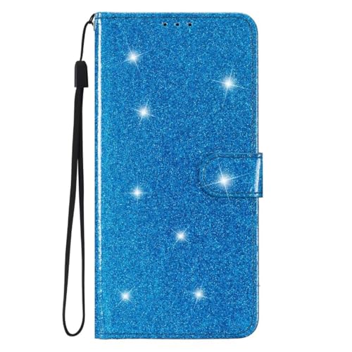 Für iPhone 15 Pro Hülle,Handyhülle iPhone 15 Pro,Bling Glitzer Premium PU Ledertasche Wallet Case Brieftasche Klapphülle mit Magnet Kartenfach für iPhone 15 Pro,Blau