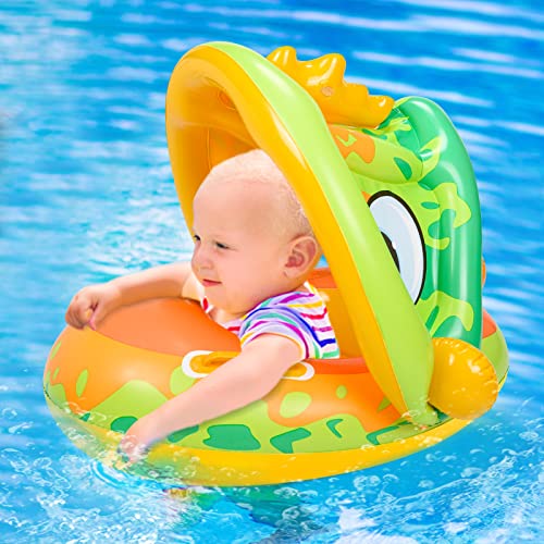 Herefun Baby Schwimmring mit Sonnenschutz, Aufblasbarer Schwimmring Baby, Schwimmen mit Abnehmbarem für Kinder, Baby Schwimmhilfe mit Schwimmsitz, Kinder Schwimmreifen Spielzeug ab 6 Monate