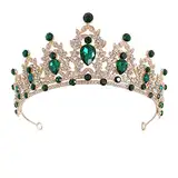 Kristall Tiara Krone für Damen,Elegante Brautkrone Hochzeit Prinzessin Diadem mit Grünem Glitzer Perfekt für Geburtstag Elsa Kostüm Torte & Hochzeitsbraut Mädchenkrone & Goddess Crown
