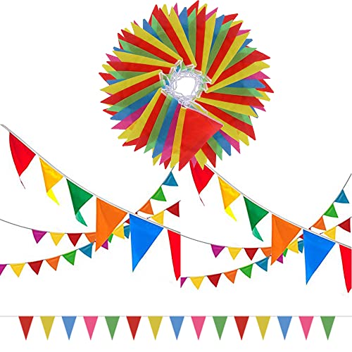 SERWOO 140M Wimpelkette Mehrfarbig Wimpel Kette Girlande Wimpel Banner mit 290 Stück Dreieck Flaggen für Geburtstag Hochzeit Outdoor Indoor Aktivität Party Deko (15Pcs Wimpel/Jede Girlande)