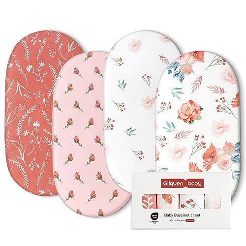 GLLQUEN BABY Bettlaken Spannbettlaken für Babybett 4 Pack,Matratzenschoner für Laufgitter, Oeko-tex100 Moseskorb Stubenwagen Baby Spannbetttuch Bezug, Kinderwagen Matratzenbezug für Neugeborenes