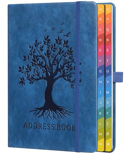 Adressbuch mit farbenfrohen alphabetischen Registerkarten (21,3 x 14,8 cm) - Hardcover-Telefon- und Kontakt-Organizer, mit Platz für wichtige Website-Passwörter und Softwarelizenzen