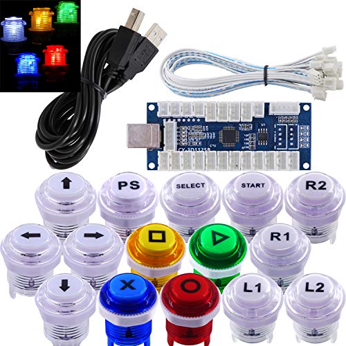 SJ@JX Arcade Game Stick DIY Kit LED Buttons Cherry MX Microswitch Lamp Controller USB Encoder Gamepad Cable for Hit Box PC PS3 MAME Raspberry Pi