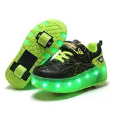 Sily Life Unisex Kinder USB Wiederaufladbar/LED Licht Skateboardschuhe mit Doppelrad Rollen/Fitnessschuhe Gymnastik Outdoor Sport Running Sneaker