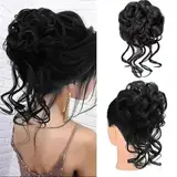 Haarteil Haargummi Hochsteckfrisuren Messy Bun Haarteil Hair Piece Voluminös Gelockt Unordentlich Dutt Große Haar Bun Scrunchies Erweiterungen für Frauen Mädchen (1B Natürliches Schwarz)