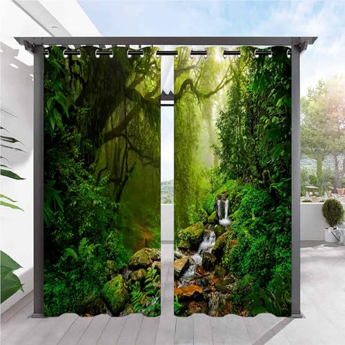 ANHOPE Tropisch Regenwald Dschungel Wald Outdoor Vorhänge mit Ösen Oben Wasserdicht Wetterfest Aussen Gardinen für Balkon Terrasse Garten Pergola Pavillon Außen Vorhang 2er Set H275 x B132 cm