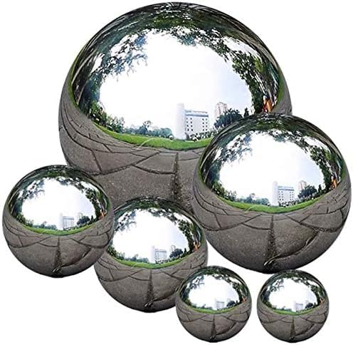 zosenda Edelstahl Gartenkugel, 6 Stück 50-150 mm Spiegelpoliert Hohlkugel Reflektierende Gazing Ball, Schwimmende Teichkugeln Nahtlose Dekokugel Spiegelkugel für Hausgarten Ornament Dekorationen