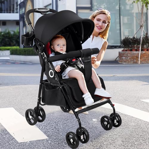 Vinteky Klappbar Buggy Kinderwagen Sportwagen Kindersportwagen Kombi-Funktion Reisebuggy, 360° 4-Zoll-Räder, mit Liegefunktion 5-Punkt-Sicherheitsgurt, ab 6 Monate 25kg Großer Korb