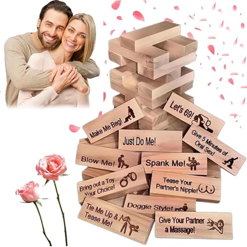 Lust Tower, super freches Blockturm-Spiel für Erwachsene, Valentins-Taumelturm, Stapelblöcke, Paarspiele für Erwachsene, stapelbares Holzblock-Spiel für erwachsene Paare, Date-Nacht-Partys, 48 Stück