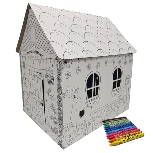 TikTakToo Spielhaus aus Pappe Malhaus Pappspielhaus zum Bemalen und Dekorieren inklusive Stifte Haus Spielzeug Karton 106x84x110cm (Weihnachten Lebkuchen)