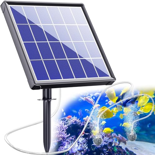 Biling Teichbelüfter Sauerstoffpumpe für Teich Solar, 2,5W Solar Teichbelüfter Sauerstoffpumpe Air Aquarium mit Akk, Sauerstoff Teich Belüftungspumpe 3 Modi 2 Luftsteine für Gartenteich, Angeln