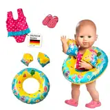 Heless 88 - Schwimm-Set für Puppen, Badeanzug, Clogs, Schwimmring und -flügel mit lustigen Bade- und Wassermotiven, Puppengröße ca. 35 - 45 cm, für Badespaß an heißen Sommertagen