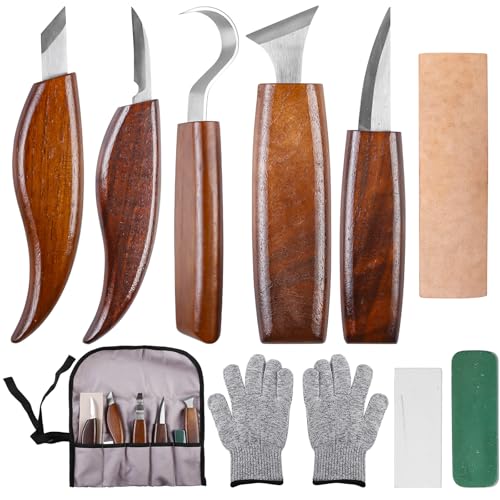 Asfrode Holz-Schnitzwerkzeug Set, 11 Teiliges Schnitzmesser mit Tasche für Holz Schnitzset Professional Holzschnitzerei Messer Werkzeuge DIY Wood Carving Knife für Anfänger Profis Erwachsene Kinder