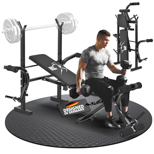 ArtSport Multifunktion Hantelbank ProfiGym1000 klappbar & 4-fach verstellbar - mit Langhantelablage, Beincurler & Butterfly - Trainingsbank Schrägbank Flachbank