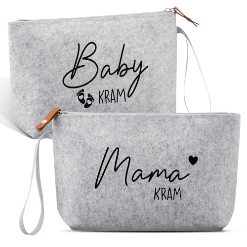 Xuniea Geschenke für Werdende Mütter Schwangere - Kosmetiktasche aus Filz mit Reißverschluss Filztasche für Mama Schwangerschaft Geschenk zur Geburt für Neue Mama Babyparty(Hellgrau)