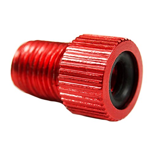 Charmate® 1x Fahrrad Color Alu Ventiladapter ROT - DV SV Dunlop/Französisches Ventil auf KFZ Autoventil AV - mit Dichtring