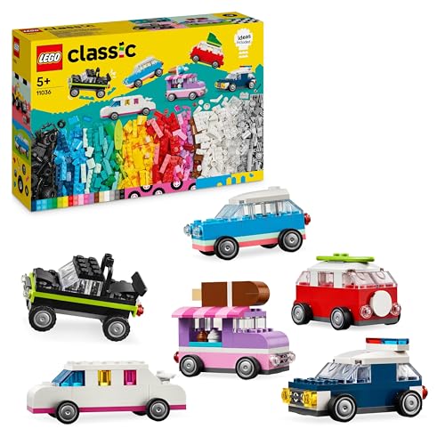 LEGO Classic Kreative Fahrzeuge, Bausteine-Set für Bunte Modellautos inkl. LKW, Polizeiauto und Baufahrzeuge, Baubare Spielzeug-Autos für Kinder, Geschenk für Jungs und Mädchen ab 5 Jahren 11036
