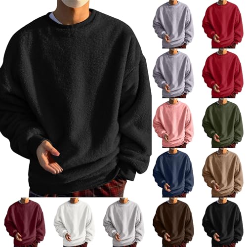 Rrongwn Herren Plüsch Pullover Teddy-Fleece Oberteile Oversize Sweatshirt Fuzzy Plüsch Teddy Pulli Tops für Herbst Winter