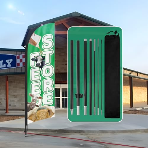 QSUM Feed Store Federflagge, 2,4 m Feed Store Werbung Swooper Flagge mit Stangen-Set, Erdspieß, Futtergeschäftsschilder für Unternehmen und Geschäfte