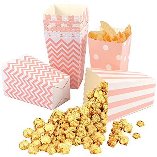 12 Stück Popcorn-Tasche, Popcorn Tüte, Popcorn-Boxen Polka Dot und gestreifte, Snack Pappe Candy Box, Süßigkeitenbehälter Für Party Geburtstag Hochzeitsgeschenk Film Nacht Snack (Rosa)