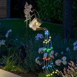 Gießkannenlicht Lichter mit Schäferhaken, LED Solar Gießkanne Lichterkette Aussen, Solarlampen für Außen Garten Wasserdicht, Vintage Lichterkette für Hofweg Balkon Terrasse Garten Deko（Farbiges Licht）