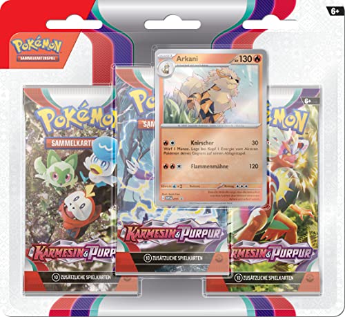 Pokémon-Sammelkartenspiel: 3er-Pack Karmesin & Purpur - Arkani (3 Boosterpacks & 1 holografische Promokarte)