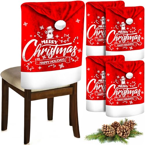 MTINRNI Premium Stuhlhussen Weihnachten,4er Set Weihnachtsdeko Stuhl Bezüge,Stuhlbezug für Weihnachten,Nikolausmütze Stuhlabdeckung,Schonbezüge im weihnachtlichen Design,für Weihnachtstisch Dekoration