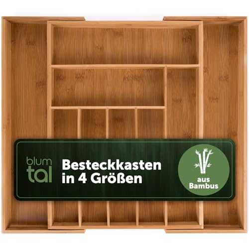 Blumtal Besteckkasten aus Bambus - größenverstellbarer Schubladentrenner Küche - Besteck Organizer 7 bis 9 Fächer - ausziehbare Schublade für Küchenschubladen - Organizer Küche Besteck in groß