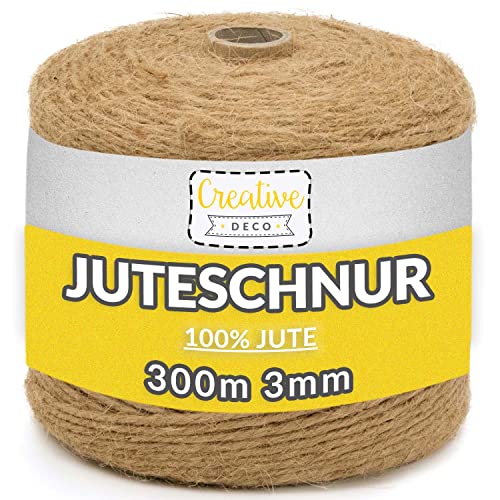 Creative Deco 300m Juteschnur Natur Braun | 985 Fuß | 2-3 mm Dicke 3-Lagig | Jutekordel Jutegarn Hanfschnur Juteband Paketband Stark | Jute Schnur Kordel Seil Für Dekoration, DIY Handwerk, Verpackung