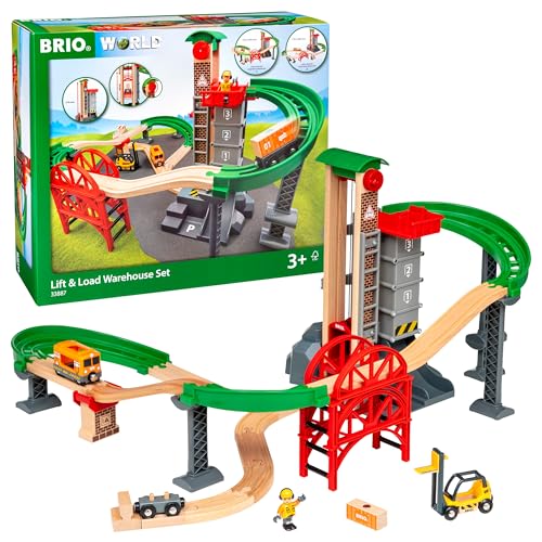 BRIO World 33887 Großes Lagerhaus-Set mit Aufzug - Zubehör Holzeisenbahn - Konstruktionsspielzeug empfohlen für Kinder ab 3 Jahren