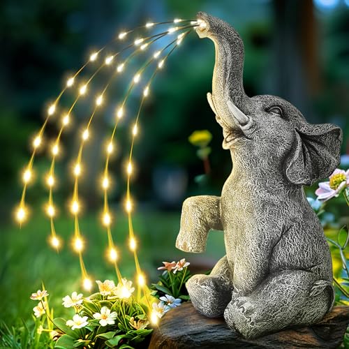 GIGALUMI Upgraded Elefantenstatue Gartendekoration True Bewässerungselefant Figur Solarbetriebene LED Lichter, Geschenke für Mama, Geburtstagsgeschenke für Frauen, Elefanten Dekoration für Terrasse