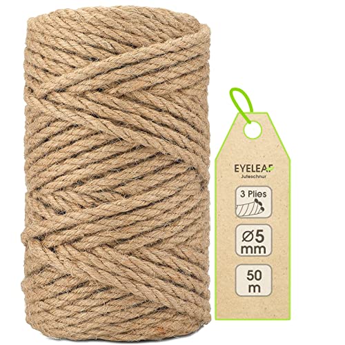 Garten Juteschnur 5mm Dicke,Bindegarn,Gartenschnur, Bastelschnur Kordel Rolle mit 50m,100% Jutegarn Naturfarbe