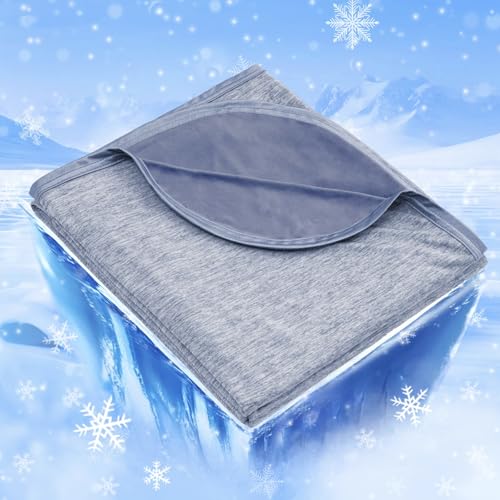 IKALIFE Kühldecke Leichte Kühlende Decke - 2 in 1 Doppelseitige Sommerdecke Q-Max>0,5 Dünne Selbstkühlende Decke Sommer Cooling Blanket zum Schlafen Kältedecke für Menschen Bett 150 x 200 cm Blau