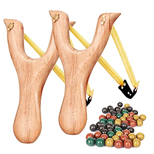 GERUI 2 Stück Schleuder Steinschleuder Zwille Set, Holz Schleuder für Outdoor Sportarten, Katapult mit 100pcs Zwille Tonkugeln, für Erwachsene und Kinder,Spielzeug für den Außenbereich