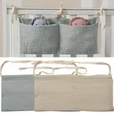 ZOCONE 2 Stücke Babybett Organizer Hängend, 2-in-1 Baby Kinderzimmer Organizer Aufhängen Babybett Verstellbarer Organizer für Windeln Kleidung Spielzeug Hängeorganizer Babybetttasche(Bohnengrün+Khaki)