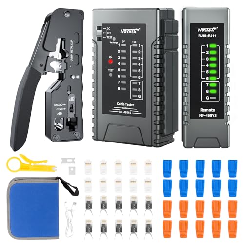 RJ45 Crimpzange Set, Netzwerk Werkzeug Set für RJ45 RJ11 RJ12, Straight Through Ethernet Crimp für Cat5 Cat6Ae, Netzwerk Werkzeug mit Telefonanschluss- und Kabelprüfung