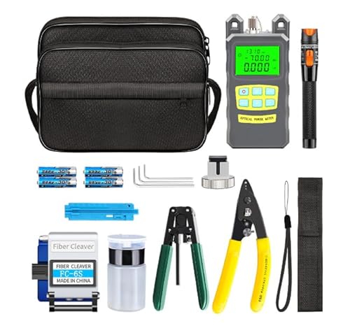 Nimomo Glasfaser Werkzeug Set, 15 in 1 FTTH Tool kit FTTH Glasfaser Tool Kit Faseroptik FTTH Tool Kit Faser Kaltverbindung Werkzeug Kit Mit Glasfaser-Leistungsmesser Und Visual Fault Locator