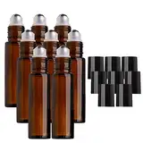 MINGZE 8 Stück 10ml Glasflaschen Glasroller für ätherische Öle Braunglasflaschen, Bernstein Glas Rolle Flaschen mit Edelstahl Metall Ball, Aromatherapie Parfum, Roller Ball Flasche für Flüssigkeit