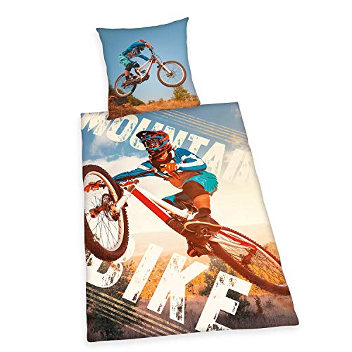 Herding YOUNG COLLECTION Bettwäsche-Set, Mountainbike Wendemotiv, Bettbezug 135 x 200 cm, Kopfkissenbezug 80 x 80 cm, Baumwolle/Renforcé