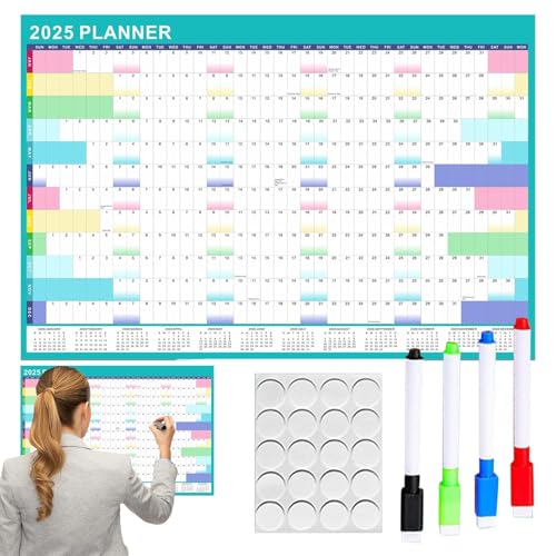 Trocken Abwischbarer Jahreskalender – Trocken Abwischbarer Jahresplaner | 2025 Wand-Organizer, Englischer, Löschbarer Wandkalender Mit Ausreichend Platz Zum Schreiben, Wiederverwendbarer Jahresplan Fü