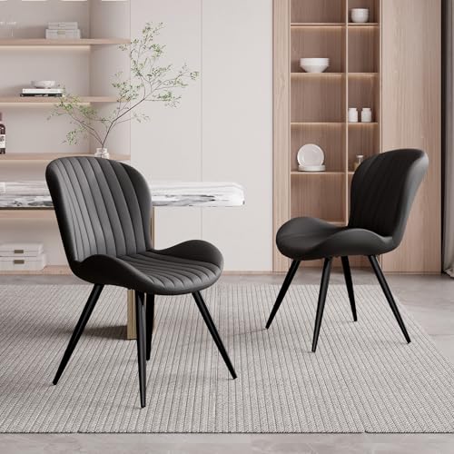 Hawthyhome Esszimmerstühle 2er Set, Küchenstuhl, Stuhl Esszimmer Wohnzimmer, ergonomischer Sessel, Armlehnstuhl, Polsterstuhl, Wasserdichtes Material,Metallbeine, Schwarz