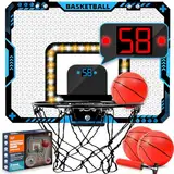 Mini Basketballkorb Indoor Kinder fürs Zimmer, Basketball Korb mit Elektronische Anzeigetafel, Faltbar, 3 Basketball, Sport Basketball Spielzeug Geschenke für Jungs Jungen (Blau)