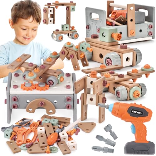 GAGAKU Akkuschrauber Kinder 120-teiliges Werkzeug Werkzeugset Spielzeuge Montessori Kleinkinder Werkzeugkoffer Rollenspiel Bildungsspielzeug Baukit für Jungen und Mädchen ab 3 bis 10 Jahren