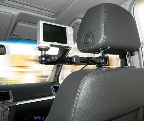 Infuu Holders KFZ Kamera Camcorder Kopfstützenhalterung 360° flexibel Halter Befestigung Fotostativ stabil Metall Aluminium 040 Gear 360 LG
