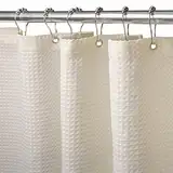 Waffel Duschvorhang mit Metall Duschvorhangringe Stoff Textil Badewannenvorhang Anti Schimmel Bad Vorhang Set Wasserdicht Badewanne Vorhang Schwerer Shower Curtain Badezimmer - 183 x 214cm (Creme)