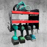NAIZY Werkzeugspeicher Werkstatt Zubehör Ordnungssystem Elektrowerkzeug Eisen Werkzeug Organizer Zweilagig Werkzeugregal mit 4 Bohrhaltern auf beiden Seiten Werkzeughalter MAX. 50KG, Rot